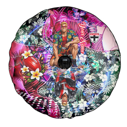 Personalized St Kilda Football Saints Spare Tire Cover Tropical Hibiscus Flowers - Pacific Fusion Style