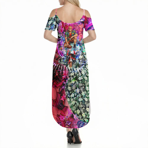 Personalized St Kilda Football Saints Summer Maxi Dress Tropical Hibiscus Flowers - Pacific Fusion Style
