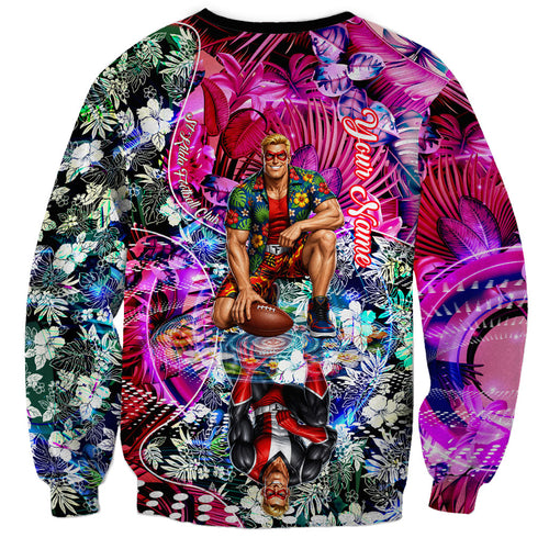 Personalized St Kilda Football Saints Sweatshirt Tropical Hibiscus Flowers - Pacific Fusion Style
