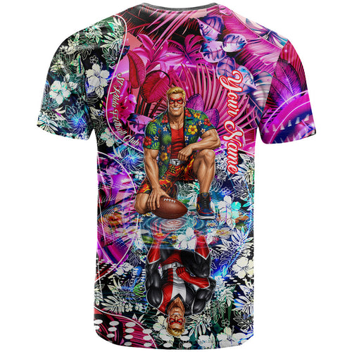 Personalized St Kilda Football Saints T Shirt Tropical Hibiscus Flowers - Pacific Fusion Style