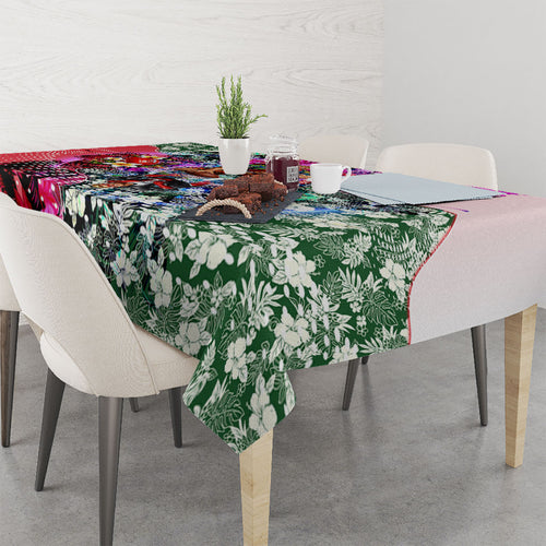 Personalized St Kilda Football Saints Tablecloth Tropical Hibiscus Flowers - Pacific Fusion Style