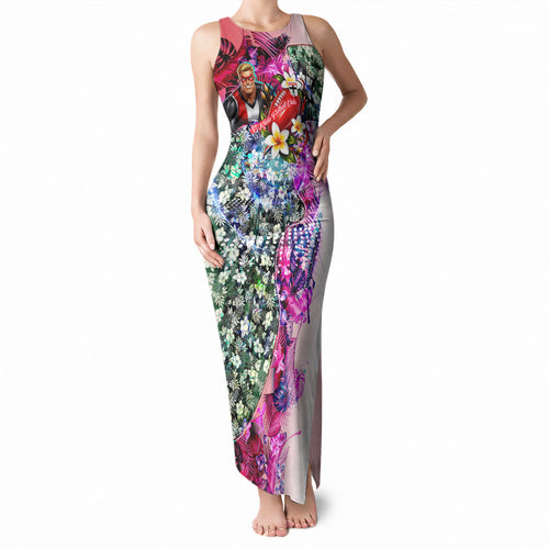 Personalized St Kilda Football Saints Tank Maxi Dress Tropical Hibiscus Flowers - Pacific Fusion Style