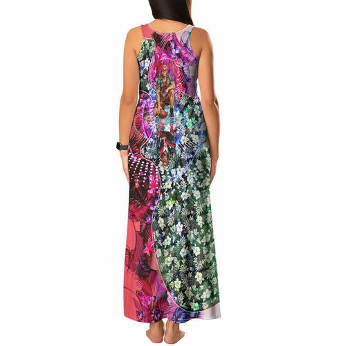 Personalized St Kilda Football Saints Tank Maxi Dress Tropical Hibiscus Flowers - Pacific Fusion Style