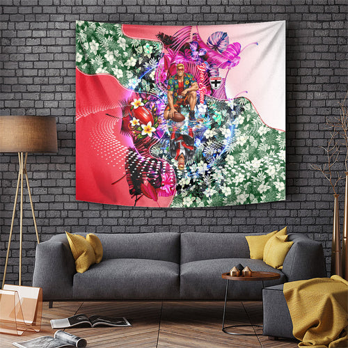 Personalized St Kilda Football Saints Tapestry Tropical Hibiscus Flowers - Pacific Fusion Style