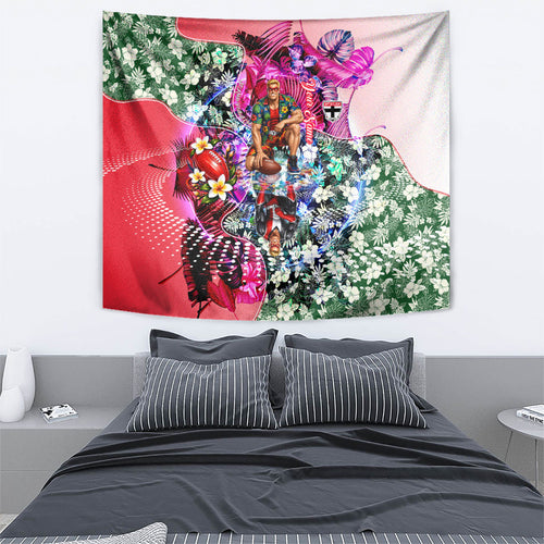 Personalized St Kilda Football Saints Tapestry Tropical Hibiscus Flowers - Pacific Fusion Style