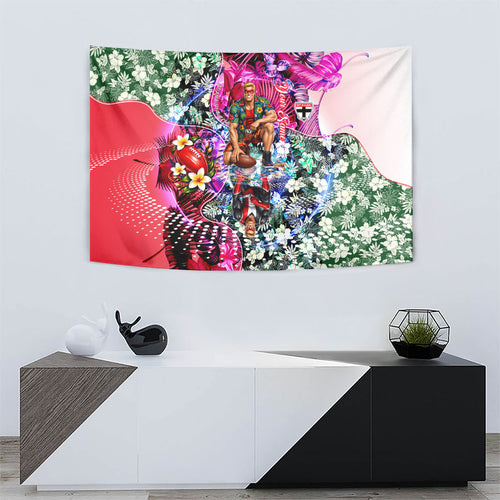 Personalized St Kilda Football Saints Tapestry Tropical Hibiscus Flowers - Pacific Fusion Style