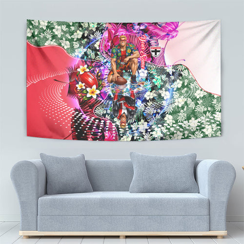 Personalized St Kilda Football Saints Tapestry Tropical Hibiscus Flowers - Pacific Fusion Style