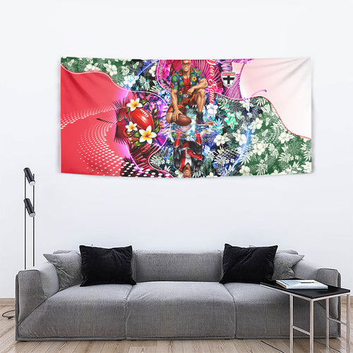 Personalized St Kilda Football Saints Tapestry Tropical Hibiscus Flowers - Pacific Fusion Style