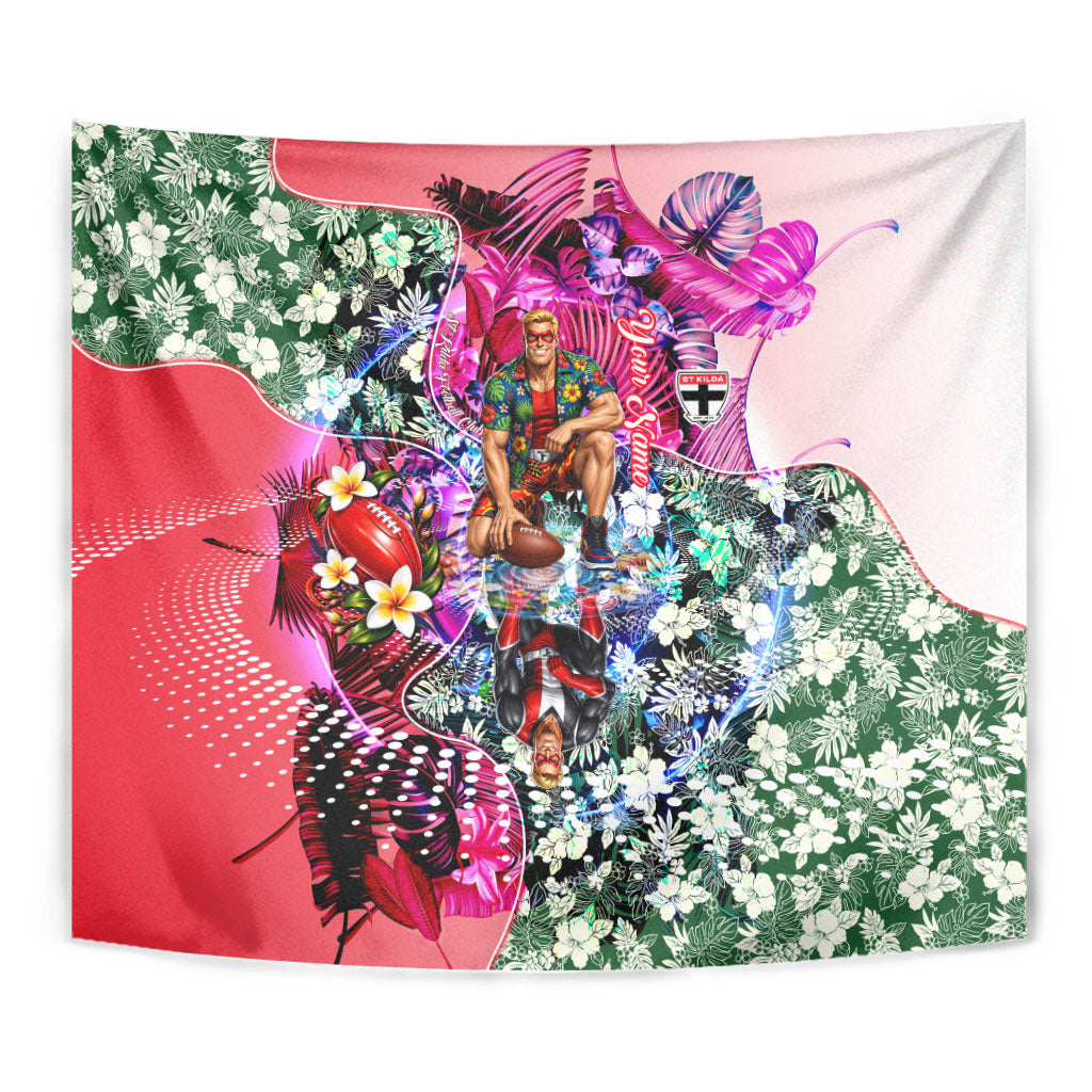 Personalized St Kilda Football Saints Tapestry Tropical Hibiscus Flowers - Pacific Fusion Style