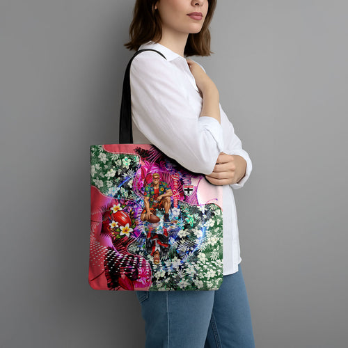 Personalized St Kilda Football Saints Tote Bag Tropical Hibiscus Flowers - Pacific Fusion Style