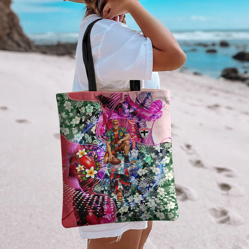 Personalized St Kilda Football Saints Tote Bag Tropical Hibiscus Flowers - Pacific Fusion Style