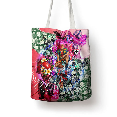 Personalized St Kilda Football Saints Tote Bag Tropical Hibiscus Flowers - Pacific Fusion Style