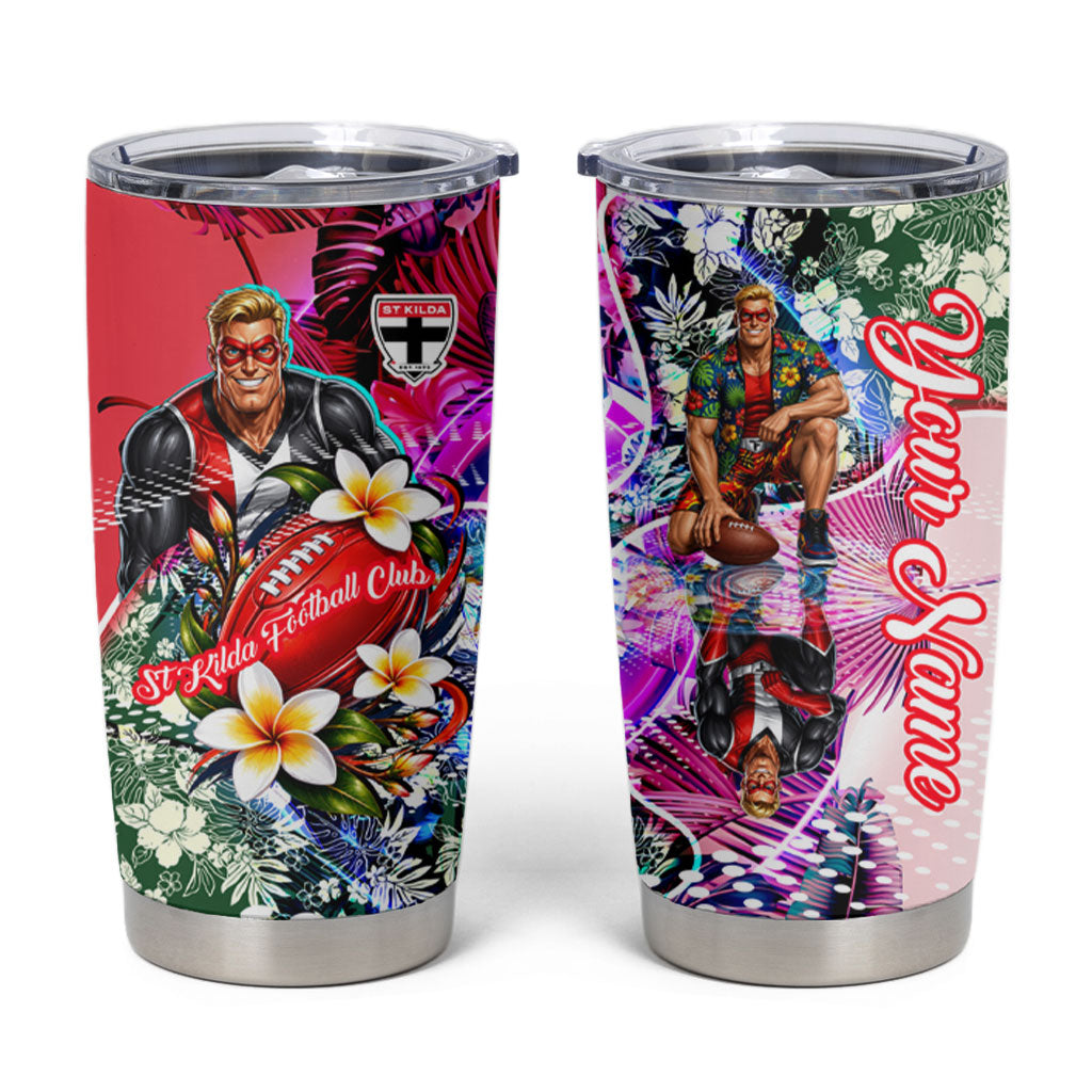 Personalized St Kilda Football Saints Tumbler Cup Tropical Hibiscus Flowers - Pacific Fusion Style