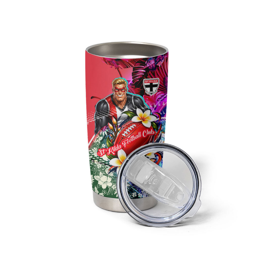 Personalized St Kilda Football Saints Tumbler Cup Tropical Hibiscus Flowers - Pacific Fusion Style
