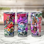Personalized St Kilda Football Saints Tumbler Cup Tropical Hibiscus Flowers - Pacific Fusion Style