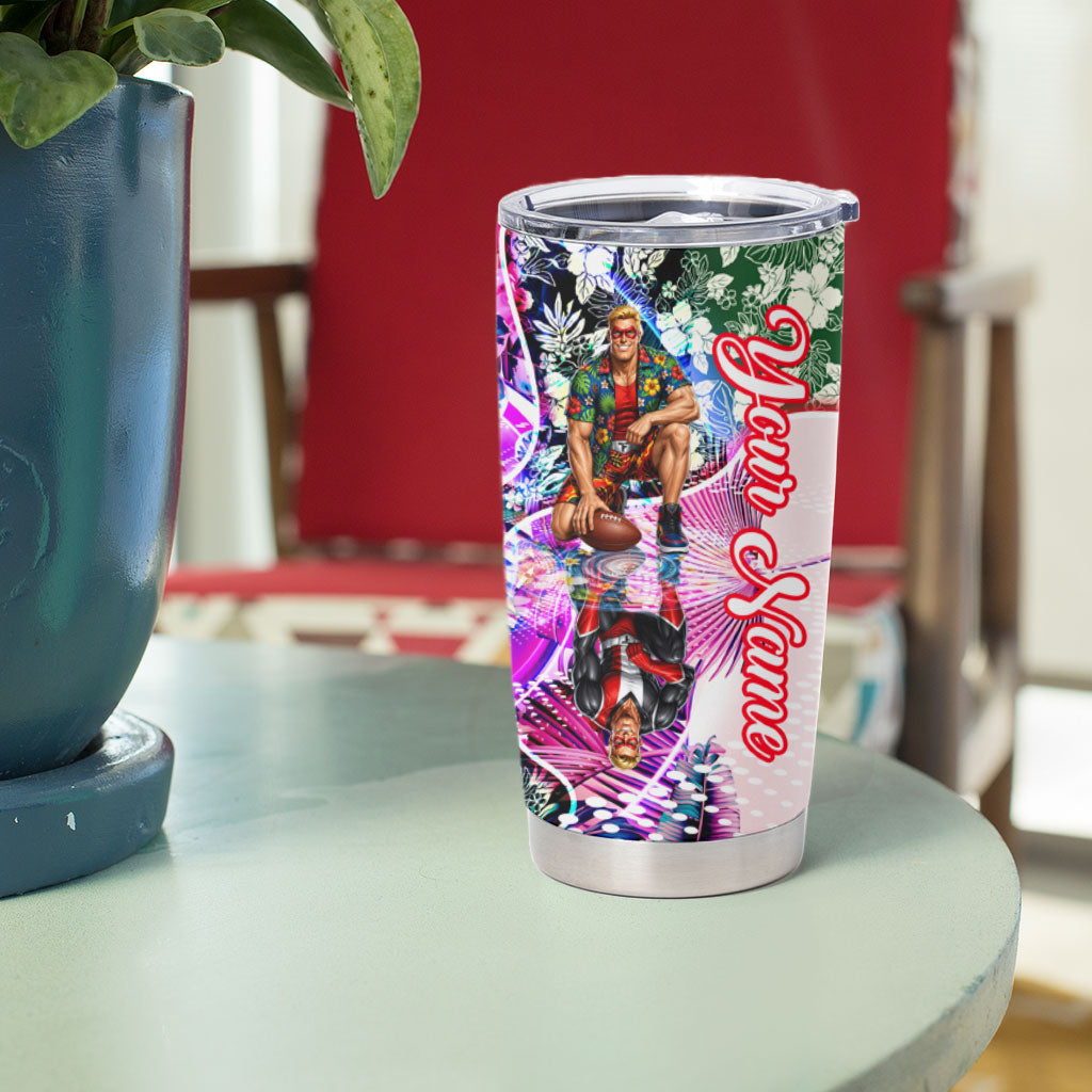 Personalized St Kilda Football Saints Tumbler Cup Tropical Hibiscus Flowers - Pacific Fusion Style