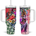 Personalized St Kilda Football Saints Tumbler With Handle Tropical Hibiscus Flowers - Pacific Fusion Style