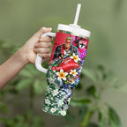 Personalized St Kilda Football Saints Tumbler With Handle Tropical Hibiscus Flowers - Pacific Fusion Style