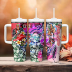 Personalized St Kilda Football Saints Tumbler With Handle Tropical Hibiscus Flowers - Pacific Fusion Style
