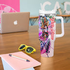 Personalized St Kilda Football Saints Tumbler With Handle Tropical Hibiscus Flowers - Pacific Fusion Style