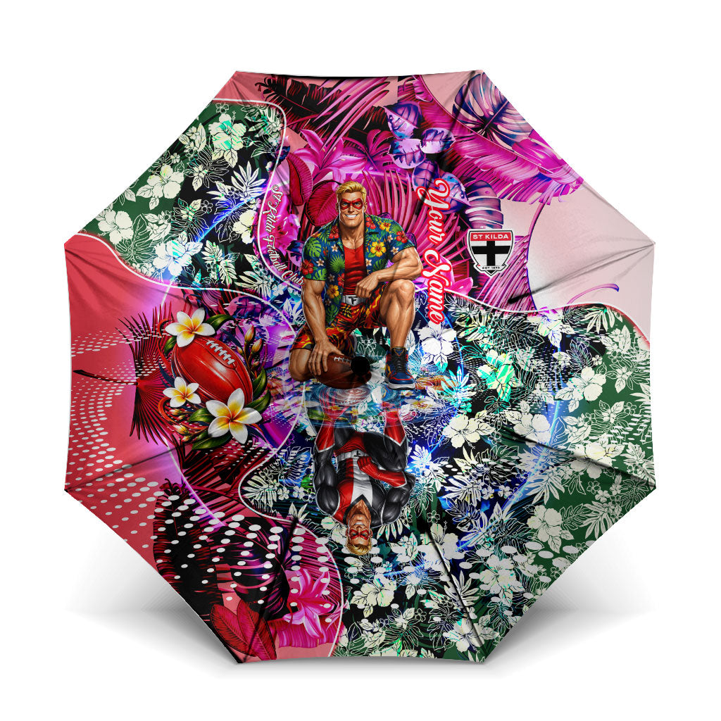 Personalized St Kilda Football Saints Umbrella Tropical Hibiscus Flowers - Pacific Fusion Style