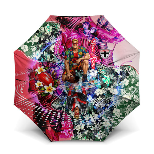 Personalized St Kilda Football Saints Umbrella Tropical Hibiscus Flowers - Pacific Fusion Style