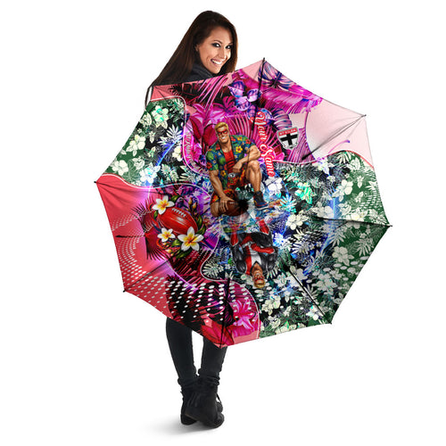 Personalized St Kilda Football Saints Umbrella Tropical Hibiscus Flowers - Pacific Fusion Style