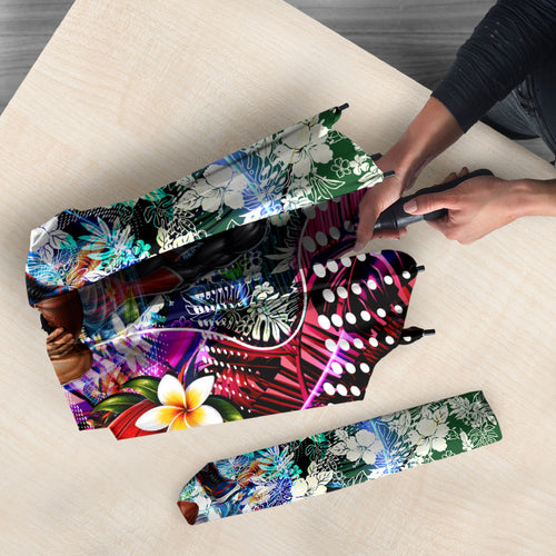 Personalized St Kilda Football Saints Umbrella Tropical Hibiscus Flowers - Pacific Fusion Style