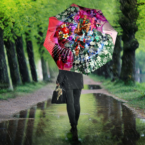Personalized St Kilda Football Saints Umbrella Tropical Hibiscus Flowers - Pacific Fusion Style
