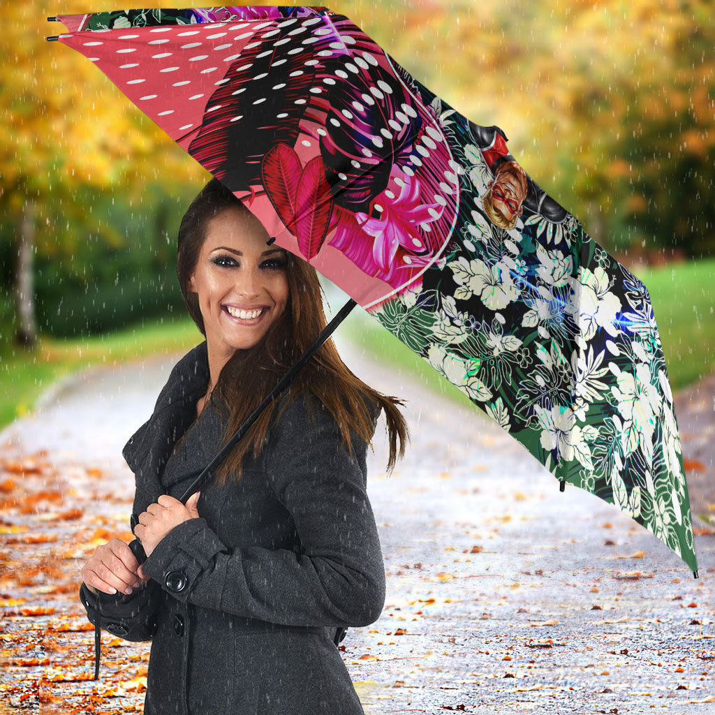 Personalized St Kilda Football Saints Umbrella Tropical Hibiscus Flowers - Pacific Fusion Style
