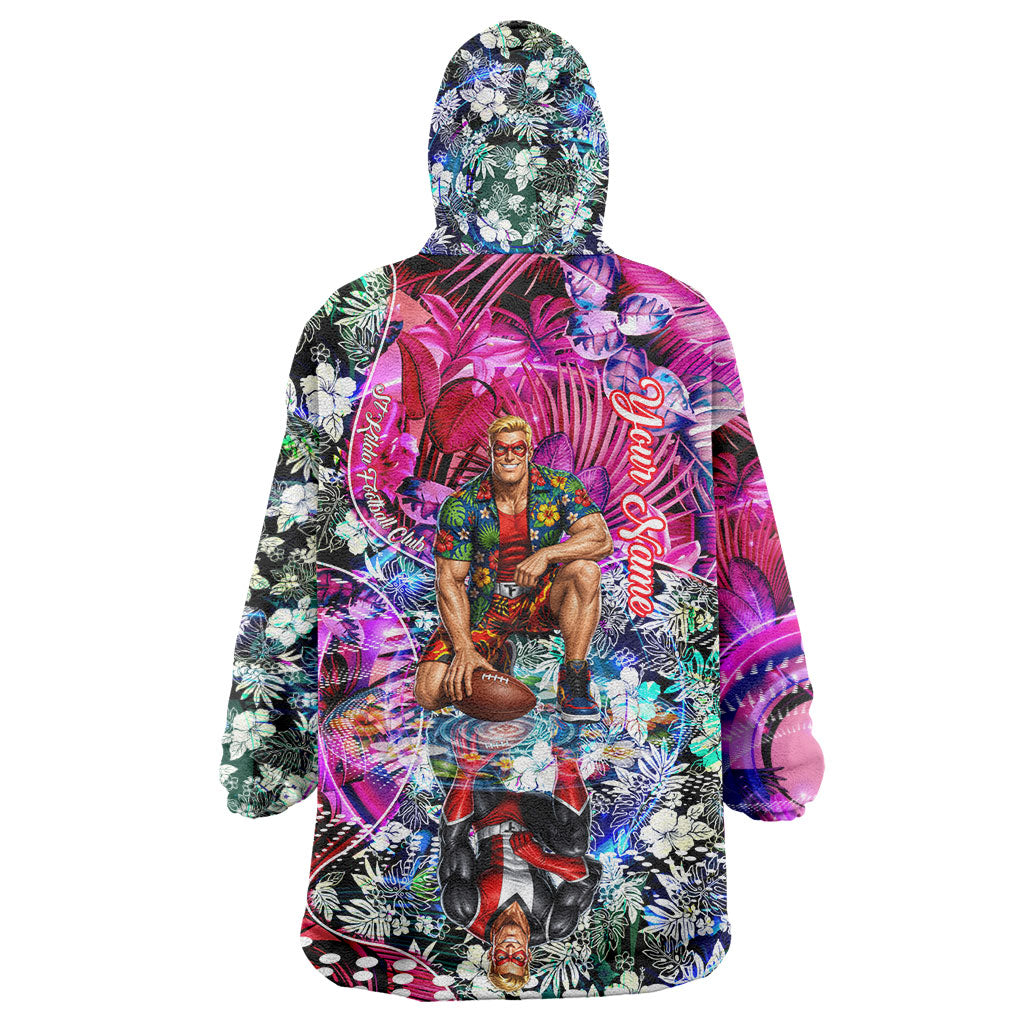 Personalized St Kilda Football Saints Wearable Blanket Hoodie Tropical Hibiscus Flowers - Pacific Fusion Style