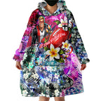 Personalized St Kilda Football Saints Wearable Blanket Hoodie Tropical Hibiscus Flowers - Pacific Fusion Style