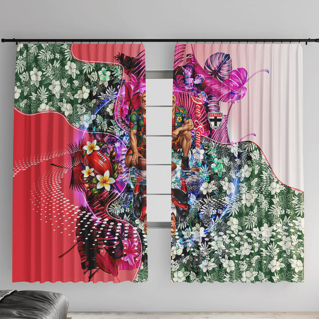 Personalized St Kilda Football Saints Window Curtain Tropical Hibiscus Flowers - Pacific Fusion Style