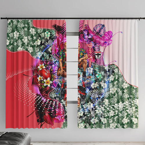 Personalized St Kilda Football Saints Window Curtain Tropical Hibiscus Flowers - Pacific Fusion Style