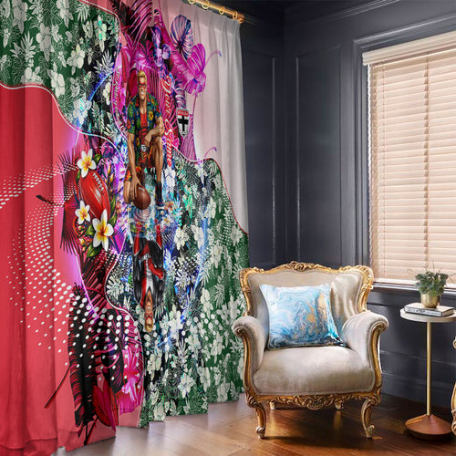 Personalized St Kilda Football Saints Window Curtain Tropical Hibiscus Flowers - Pacific Fusion Style