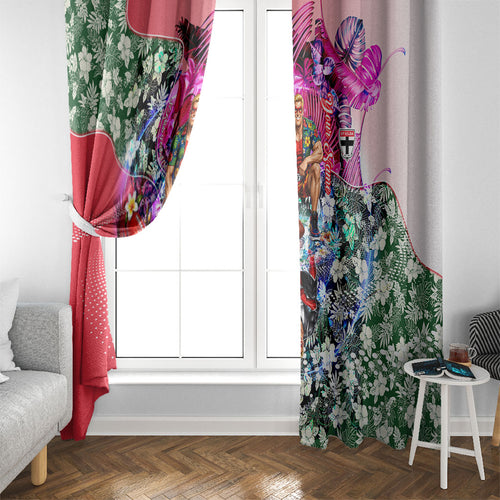 Personalized St Kilda Football Saints Window Curtain Tropical Hibiscus Flowers - Pacific Fusion Style