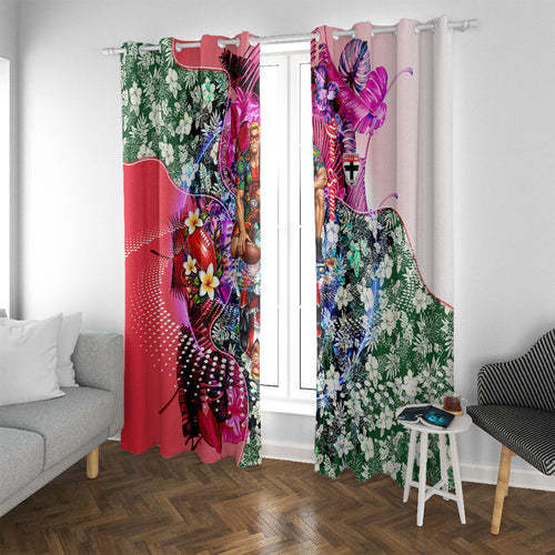 Personalized St Kilda Football Saints Window Curtain Tropical Hibiscus Flowers - Pacific Fusion Style