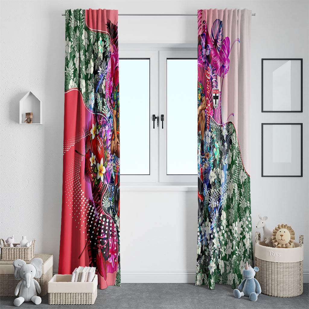 Personalized St Kilda Football Saints Window Curtain Tropical Hibiscus Flowers - Pacific Fusion Style