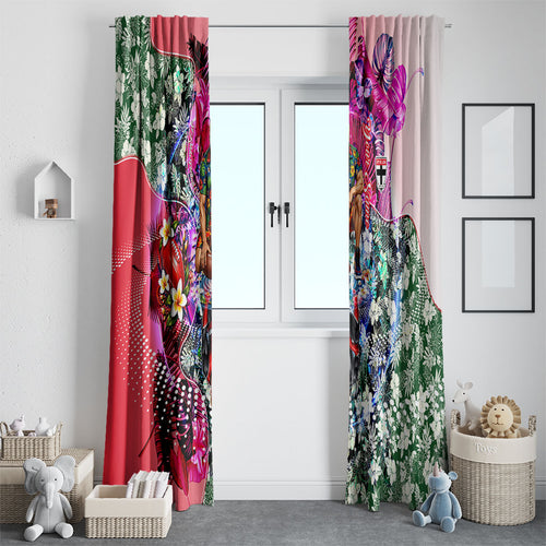 Personalized St Kilda Football Saints Window Curtain Tropical Hibiscus Flowers - Pacific Fusion Style