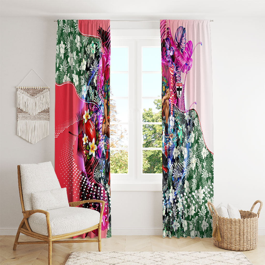 Personalized St Kilda Football Saints Window Curtain Tropical Hibiscus Flowers - Pacific Fusion Style