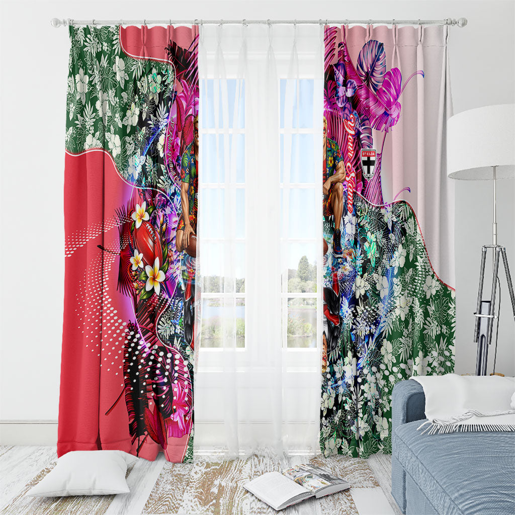 Personalized St Kilda Football Saints Window Curtain Tropical Hibiscus Flowers - Pacific Fusion Style