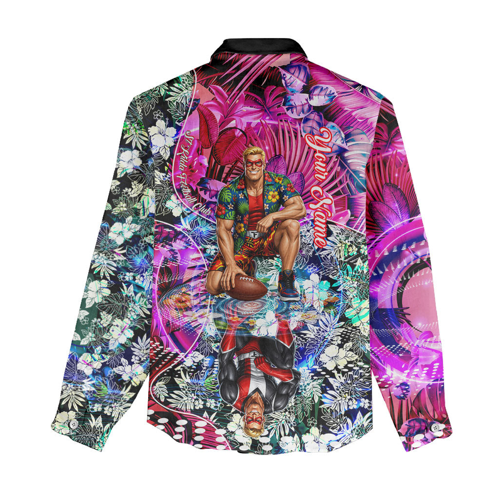 Personalized St Kilda Football Saints Women Casual Shirt Tropical Hibiscus Flowers - Pacific Fusion Style