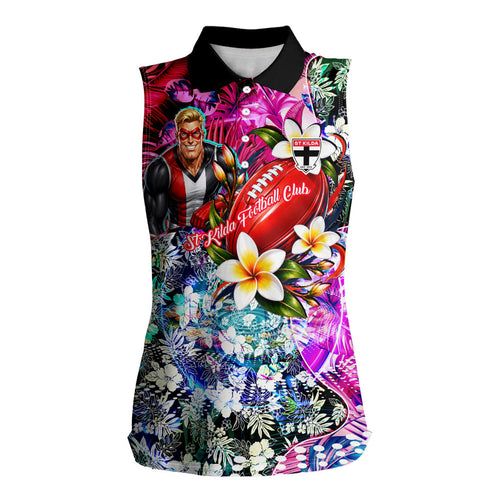 Personalized St Kilda Football Saints Women Sleeveless Polo Shirt Tropical Hibiscus Flowers - Pacific Fusion Style
