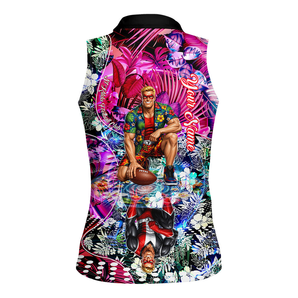 Personalized St Kilda Football Saints Women Sleeveless Polo Shirt Tropical Hibiscus Flowers - Pacific Fusion Style