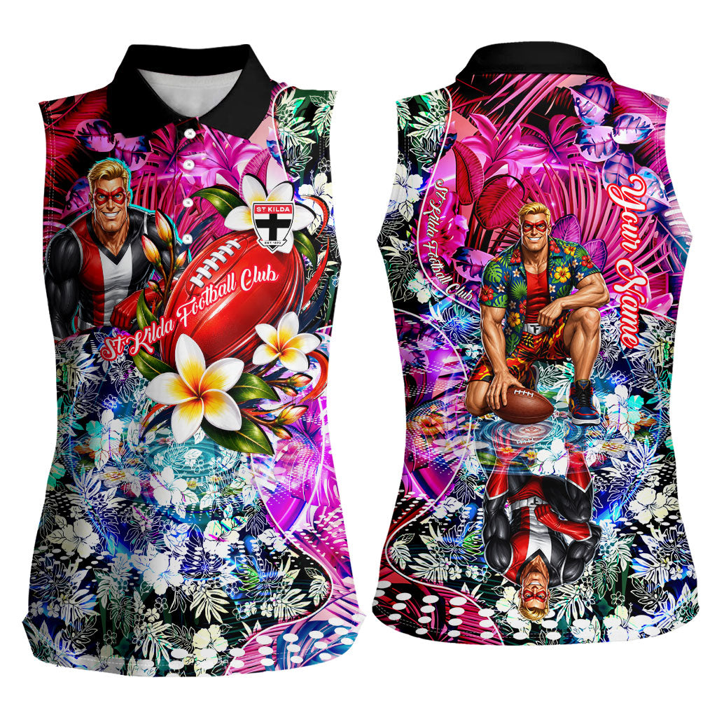 Personalized St Kilda Football Saints Women Sleeveless Polo Shirt Tropical Hibiscus Flowers - Pacific Fusion Style