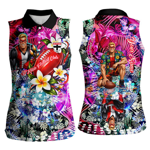 Personalized St Kilda Football Saints Women Sleeveless Polo Shirt Tropical Hibiscus Flowers - Pacific Fusion Style