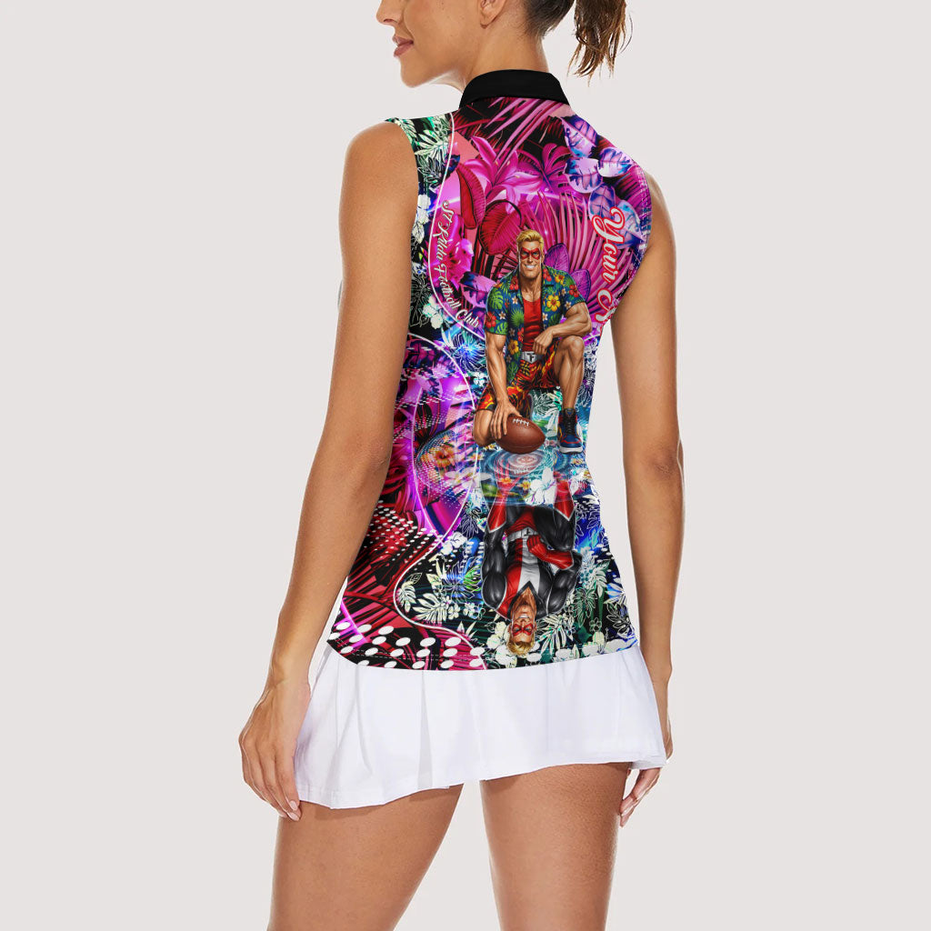 Personalized St Kilda Football Saints Women Sleeveless Polo Shirt Tropical Hibiscus Flowers - Pacific Fusion Style