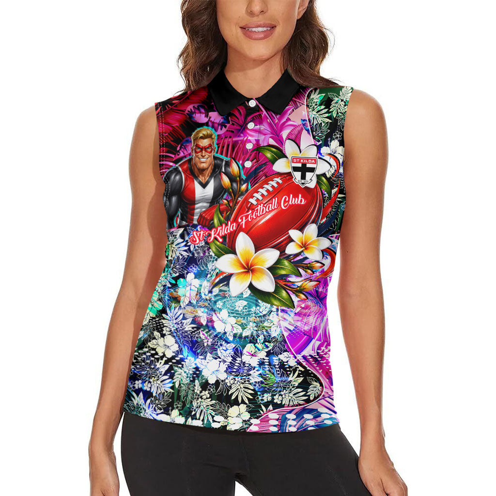 Personalized St Kilda Football Saints Women Sleeveless Polo Shirt Tropical Hibiscus Flowers - Pacific Fusion Style
