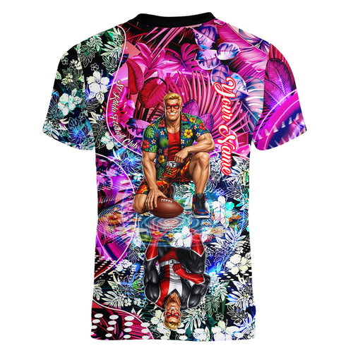 Personalized St Kilda Football Saints Women V-Neck T-Shirt Tropical Hibiscus Flowers - Pacific Fusion Style