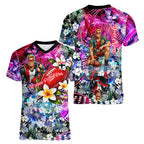 Personalized St Kilda Football Saints Women V-Neck T-Shirt Tropical Hibiscus Flowers - Pacific Fusion Style